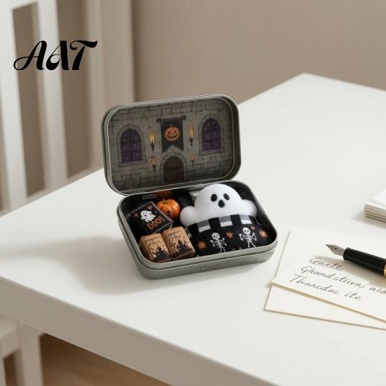 Miniature Landscape Props Mini Ghost Tin Box Set, Little Pocket Cute in A Box, Compact Desktop Soft Decoration Halloween Scene Spooky Decor, Gifts for