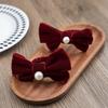 6pcs Festival Banquet Wedding Napkin Rings Luxury Velvet Bow Pearl Table Decoration Restaurant Decoration Tableware Accessories