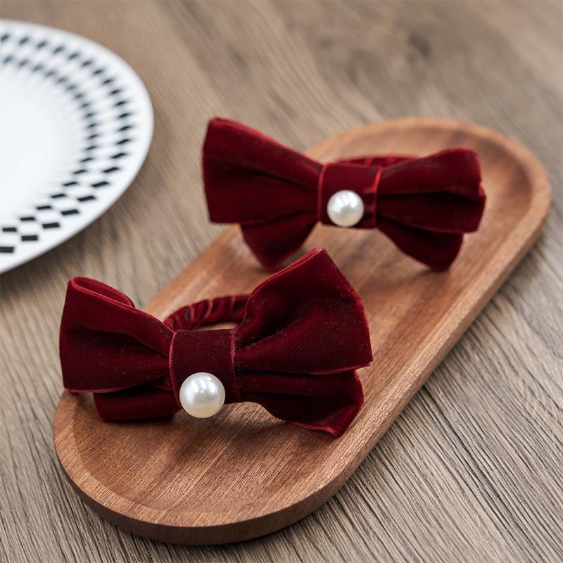 6pcs Festival Banquet Wedding Napkin Rings Luxury Velvet Bow Pearl Table Decoration Restaurant Decoration Tableware Accessories