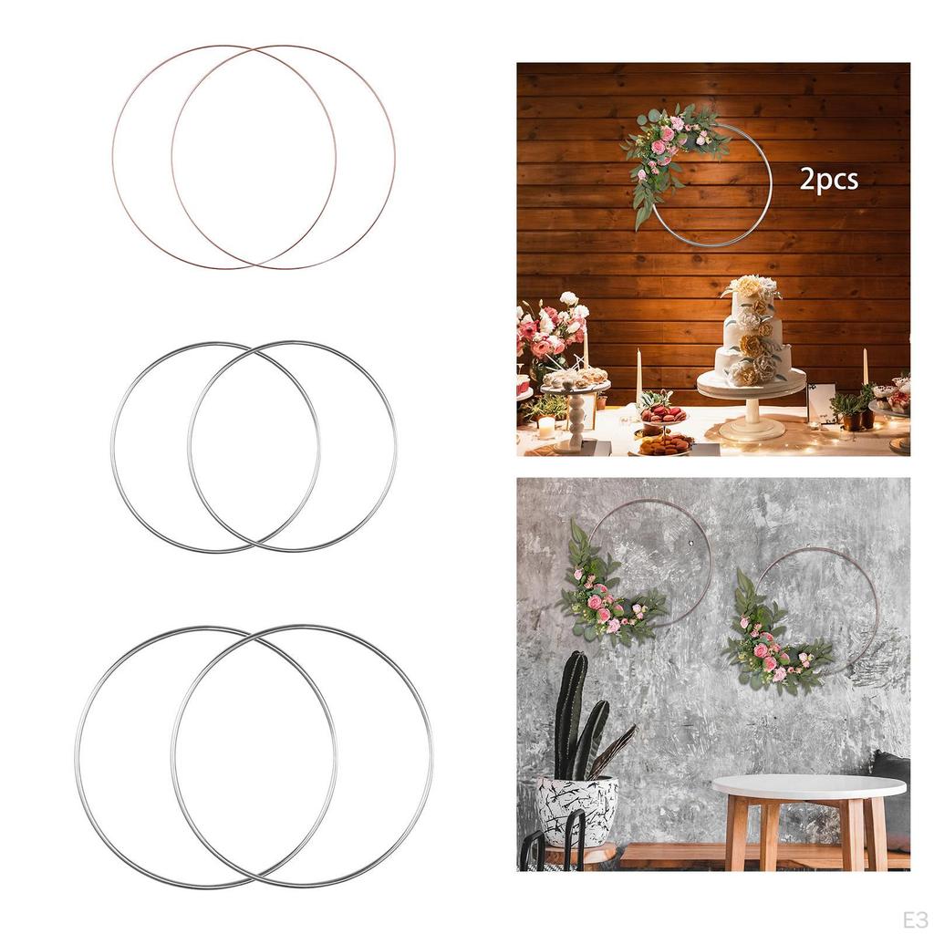 2 Flower Hoops, Metal Rings for Crafts, Elegant Macrame Wreath Party Supplies, Office,