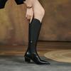 Krazing Pot Осенне-зимняя обувь из коровьей кожи на среднем каблуке, конные сапоги с острым носком, европейские, сохраняющие тепло, сапоги выше колена