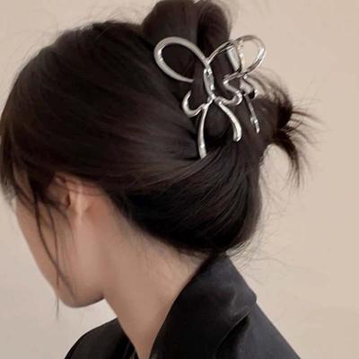 Модная заколка для волос в виде полой бабочки серебристого цвета для женщин, простая металлическая заколка-краб для хвостика, головной убор, аксессуары для волос