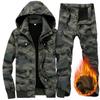 Soft Shell Jacket and Pants Men Winter Plus Velvet Thick Warm Jackets Outdoor Hiking Suit  Fishing Suit