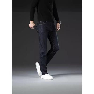 Весна и осень новые высококачественные плюшевые джинсы для мужчин прямые облегающие эластичные толстые повседневные брюки осенние и зимние мужские брюки