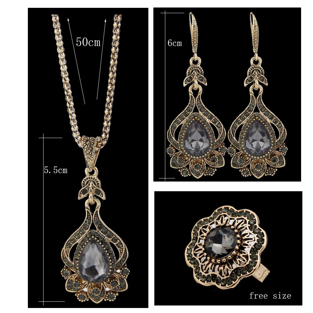 Ретро золотого цвета, винтажные серьги с цветком, ожерелье, кольцо для женщин, винтажные комплекты свадебных украшений для невесты в турецком богемном стиле