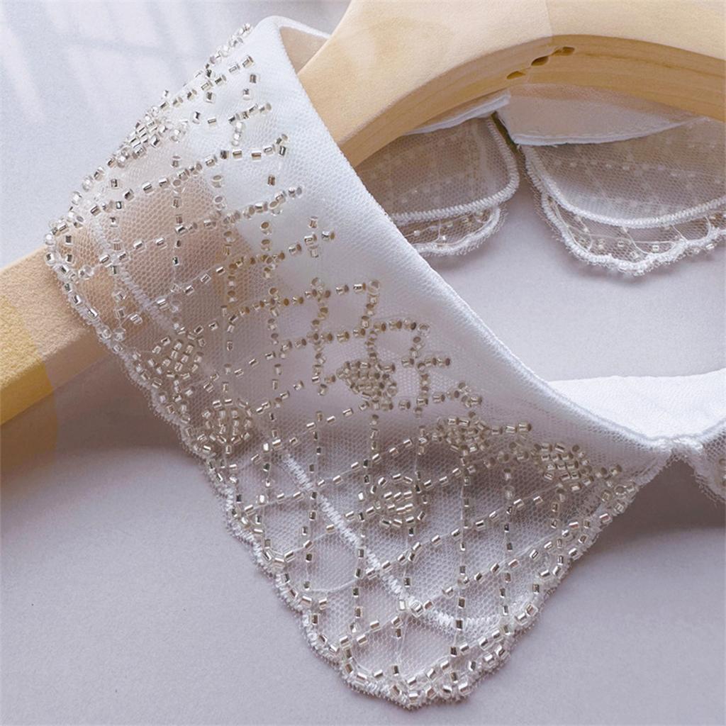 Fashion Organza Faux Collar with Beaded Embroidery Sophisticated Apparels Accent for Ladies Blouse Lapel False Collar
