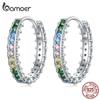 BAMOER 925 Sterling Silver Colorful Zirconium Hoop Earrings for Women Fine Jewelry Fashion Simple Ear Buckles Bridal Gift