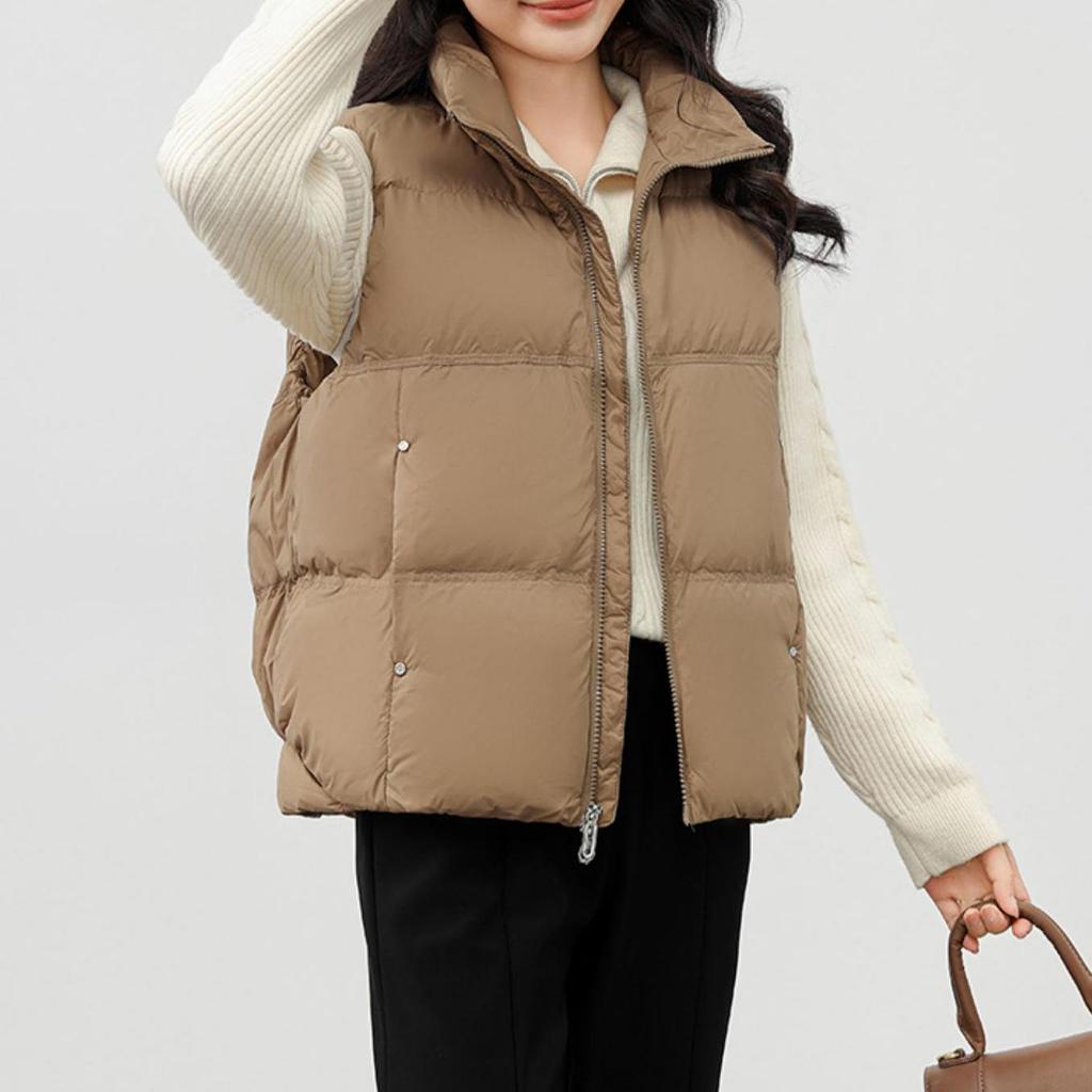 Женская легкая термокуртка без рукавов с воротником-стойкой, белая утиная пуховая куртка, свободный карман, универсальный шикарный жилет