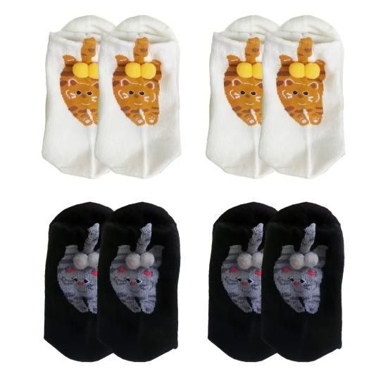 Cute Cat Socks with Balls for Women Novelty Animal Crew Socks Funny 3D Fuzzy Balls Cotton Sock for Cat Lovers