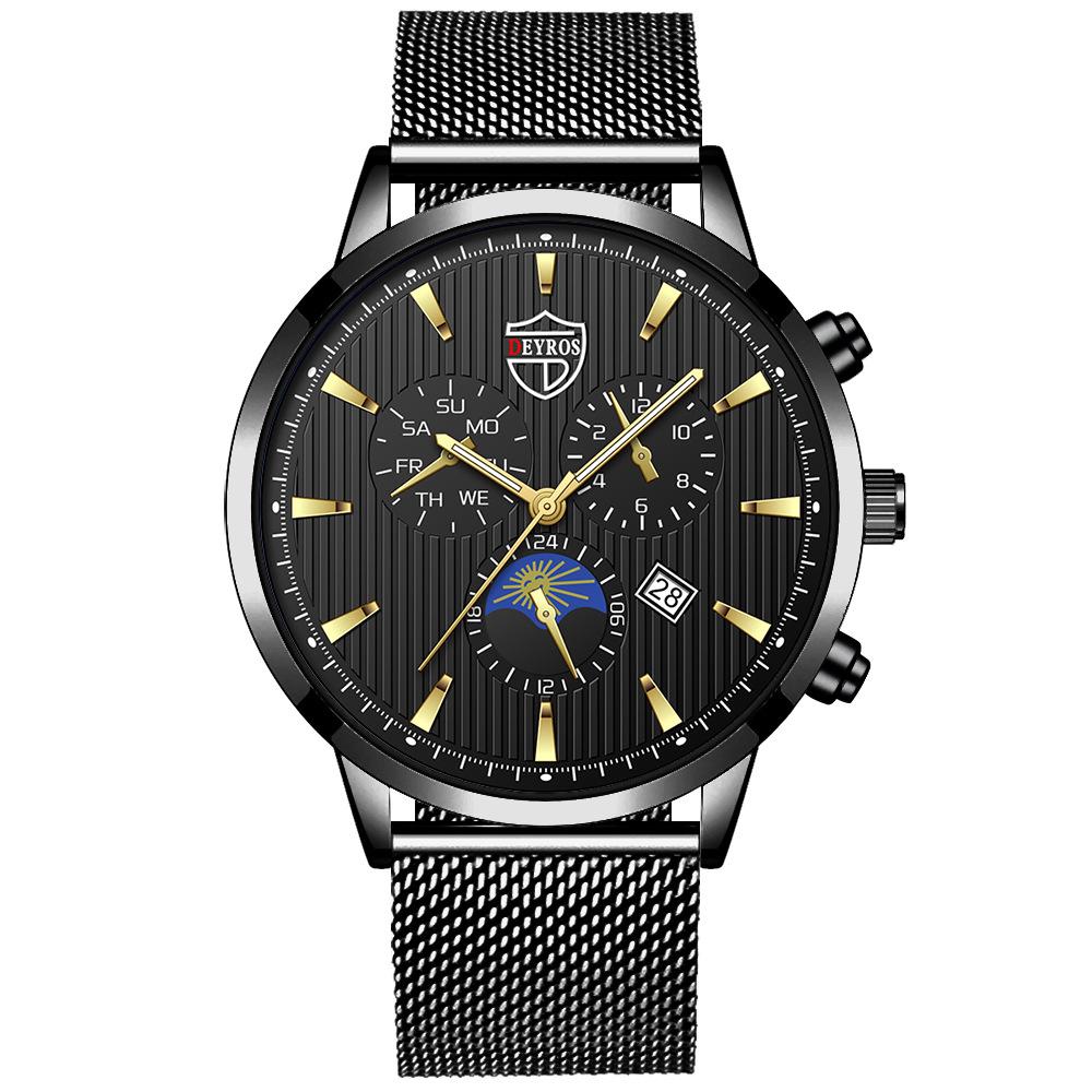 Men'S Stainless Steel Fashion Luminous Calendar Watch Quartz Watch