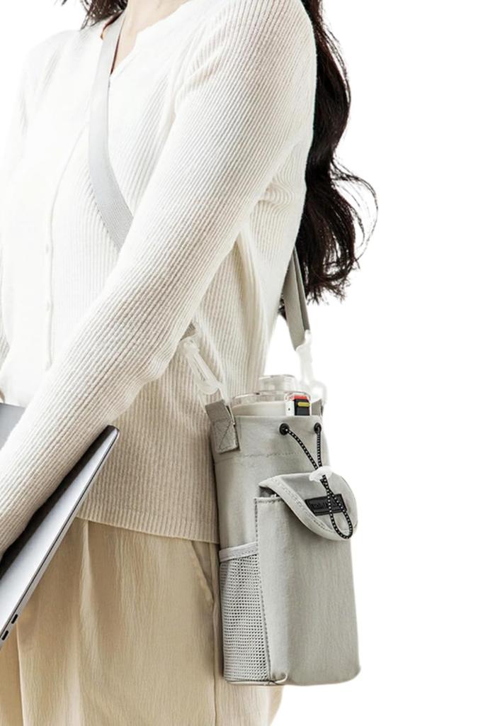 Сумка на плечо для смартфона с держателем для бутылки для воды, на плечо, через плечо, приглушенный [mitt rom] & Чехол, Ремешок, Ремешок, Легкий, Цвет, 3-сторонний (Серый)