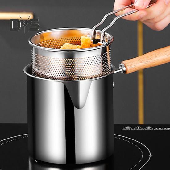 Stainless Steel Deep Fryer Pot with Basket Lid Deep Oil Fryer Pan Multi-Purpose Mini Fryer Pan for Fries Chicken Fish Shrimp Bacon