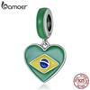 BAMOER Heart-shaped Brazilian Flag Charm Authentic 925 Sterling Silver Pendant Fit Women DIY Making Bracelet Fine Jewelry Gift