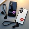 Fashion Lip Print Pattern Tempered Glass Phone Case for OPPO Reno 11 Pro 10 Pro Plus Shockproof Hard Back Cover for Reno 9Pro Plus with Tassel Lanyard
