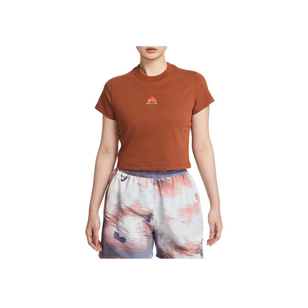 Nike Dri-Fit ACG Удобная Мягкая Приятная к коже Модная Быстросохнущая Футболка с коротким рукавом Стандартного кроя Женские топы Светло-коричневый HM6085-245