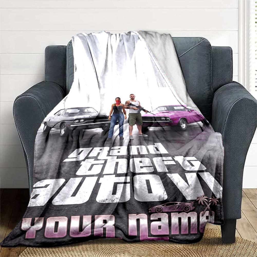 Gta Customize Text Blanket Gift Customizable Blanket Soft & Cozy for Bed Chair Home Decor Living Room Four Seasons Universal