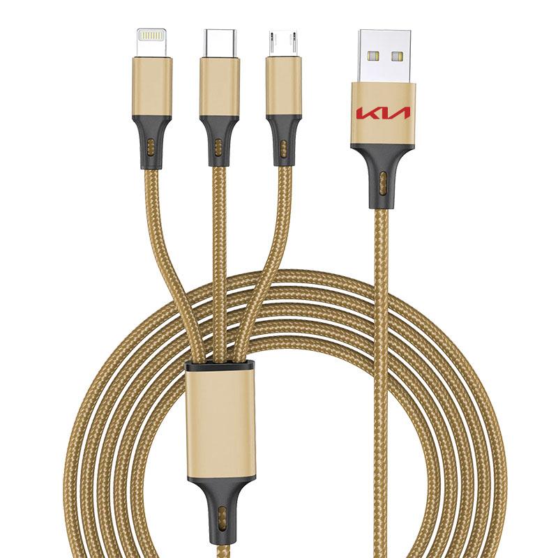 Автомобильный значок 3-в-1 Тип C Lightning Micro USB Кабель для быстрой зарядки Для KIA Rio Ceed Sportage Cerato Soul Sorento Flip R K2 K3 K5 Soul
