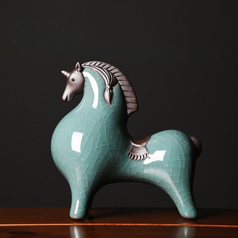 Ceramic Horse Figurines for Good Fortune in The Living Room Entrance, Wine Cabinet Tabletop Decoration, Office Desk Zodiac Horse