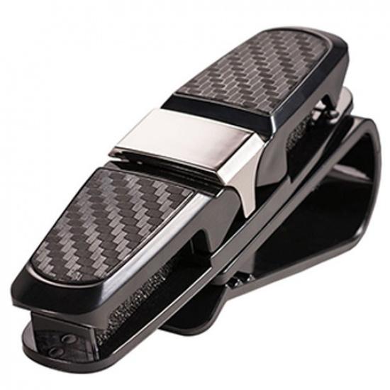 1x Black Sun Visor Glasses Sunglasses Card Ticket Holder Hook Car Accessories