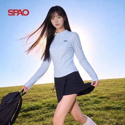 Женский облегающий топ SPAO с воротником-стойкой, на молнии до середины, с длинным рукавом, быстросохнущий