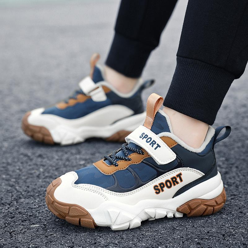 28-39 Детские зимние большие липучки с бархатом теплые модные спортивные и повседневные хлопковые ботинки зимние сапоги