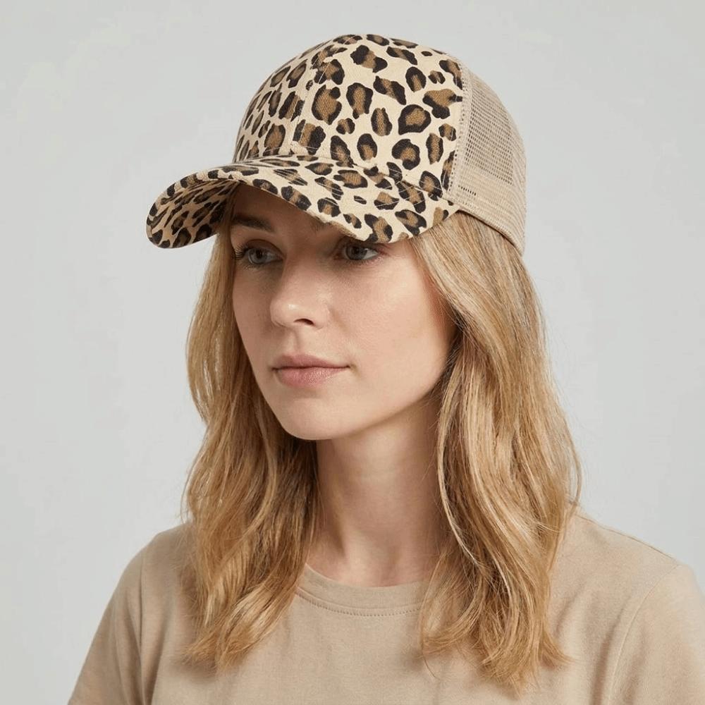 Adjustable Visor Hat Breathable Mesh Peaked Hat Hip Hop Leopard Print Baseball Cap Spring