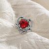 Punk Red Crystal Heart Rings for Women Vintage Metal Geometric Hollow Love Personality Finger Rings Y2K Jewelry Wholesale