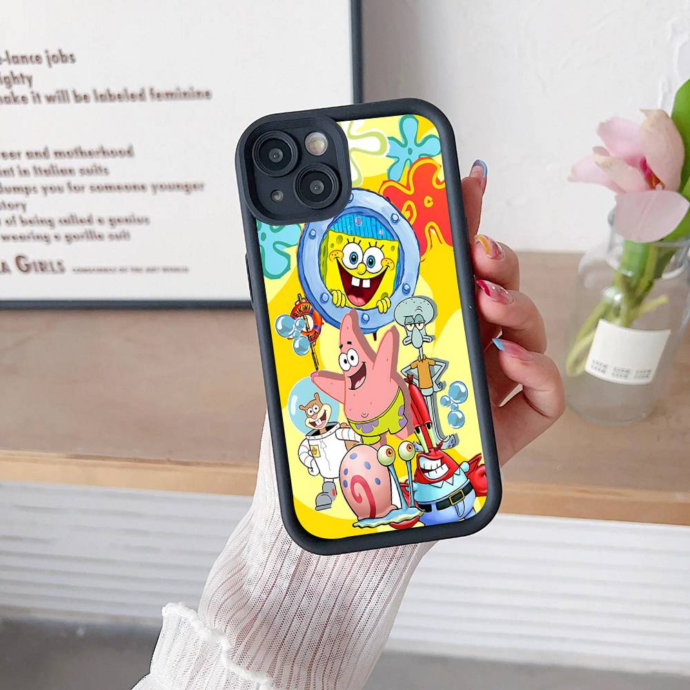 Мультяшный Милый S-Губка Боб Аниме Чехол для Телефона Для IPhone 17 16 15 14 13 12 11 Air Plus Pro Max Мягкая Задняя Крышка