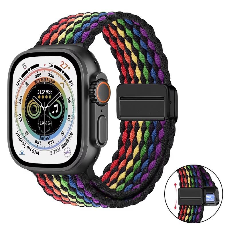 Плетеное нейлоновое петлевое ремешок для Apple Watch Ultra 3 2 49 мм 11 10 46 мм 42 мм 9 8 7 45/41 мм Магнитный ремешок iWatch 6 5 SE 44/40 мм Correa