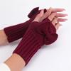 Women Short Bow Cable Knitted Warm Fingerless Gloves Outdoor Stretchy Arm Warmers Office Typing Wrist Gloves