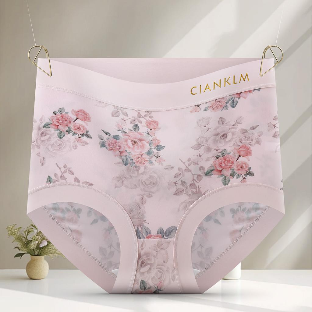 Женские трусы с цветочным принтом Сетчатые трусы-слипы со средней посадкой Дышащие, приятные для кожи Нижнее белье Больших размеров Эластичное нижнее белье