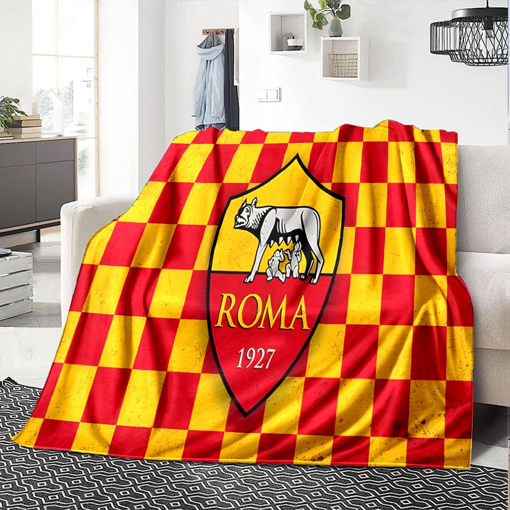 Roma Football Club Emblem Flannel Blanket, Soft Polyester, Modern Design, All-Season for Camping, Travel, Gifts for holidays or birthdays