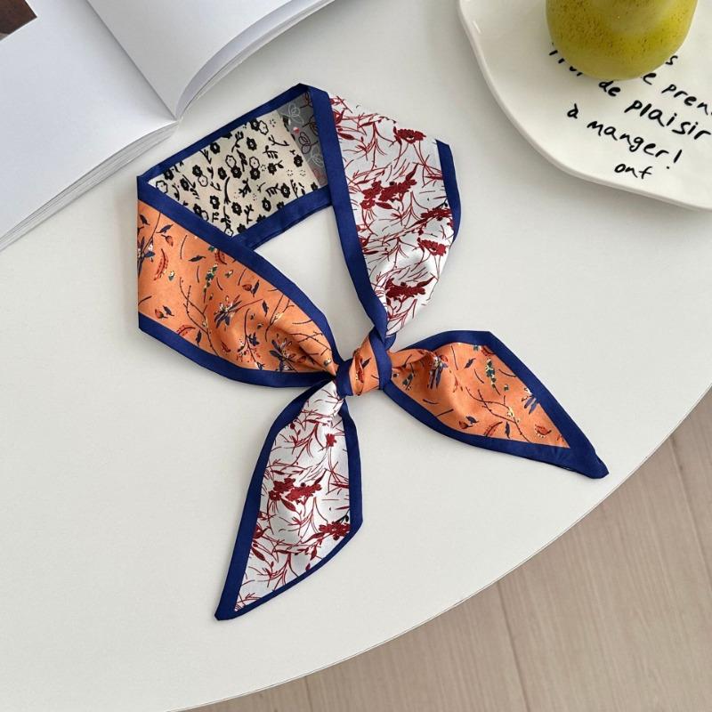 Silk Scarf Long Strip New Small Fresh Pastoral Headscarf Bow Headband Tied Bag Streamer Decorative Scarf Belt