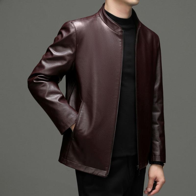 Autumn Genuine Leather Jacket Men's Slim Short Stand Collar Leather Jacket Middle-aged and Elderly Men's Genuine Leather Jacket