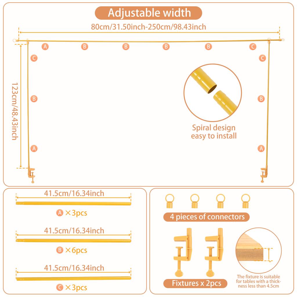 Настольная стойка для удилищ с зажимами Регулируемая ширина 31"-98" Арочная стойка для стола Подвесная для украшения Свадьба День рождения Рождество