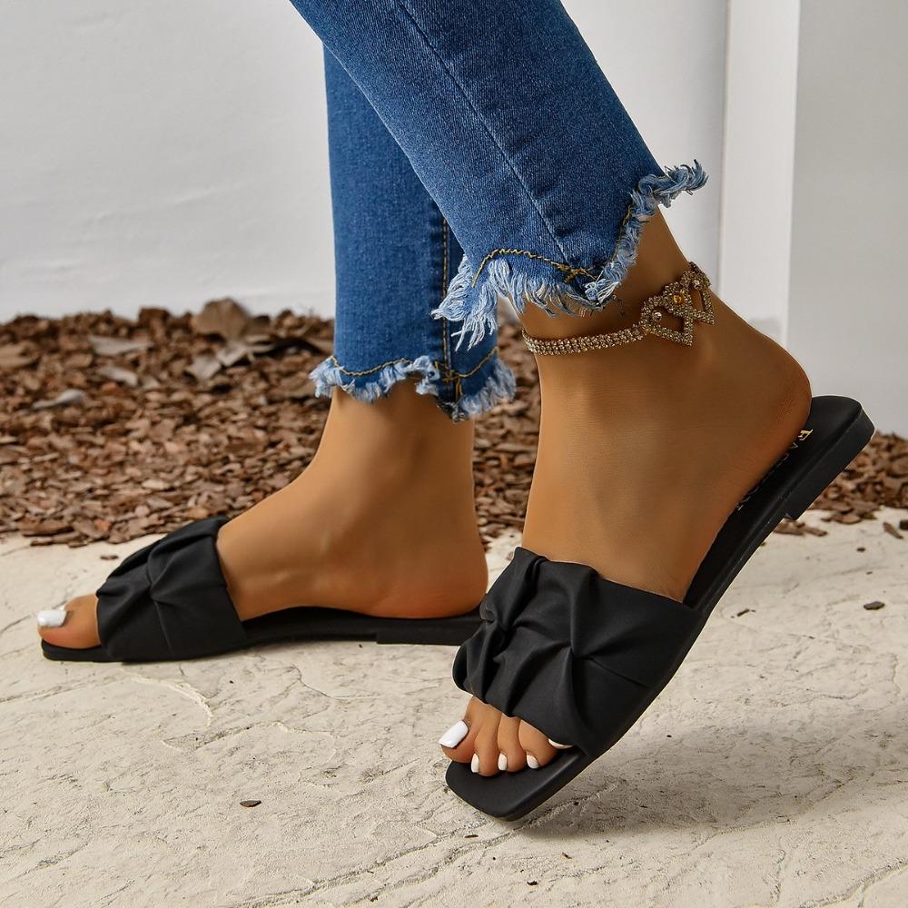 Women's Slippers Flat Shoes 2024 Folded Summer Fashion Open Toe Simple Folded Comfortable Solid Color Women's Slippers Slip On