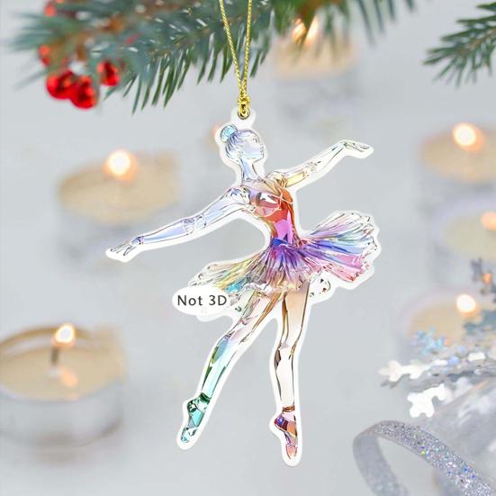 Sparkling Ballerina Christmas Ornament 2D Acrylic Hanging Decor for Tree Car Mirror Home Display Festive Dance Figure