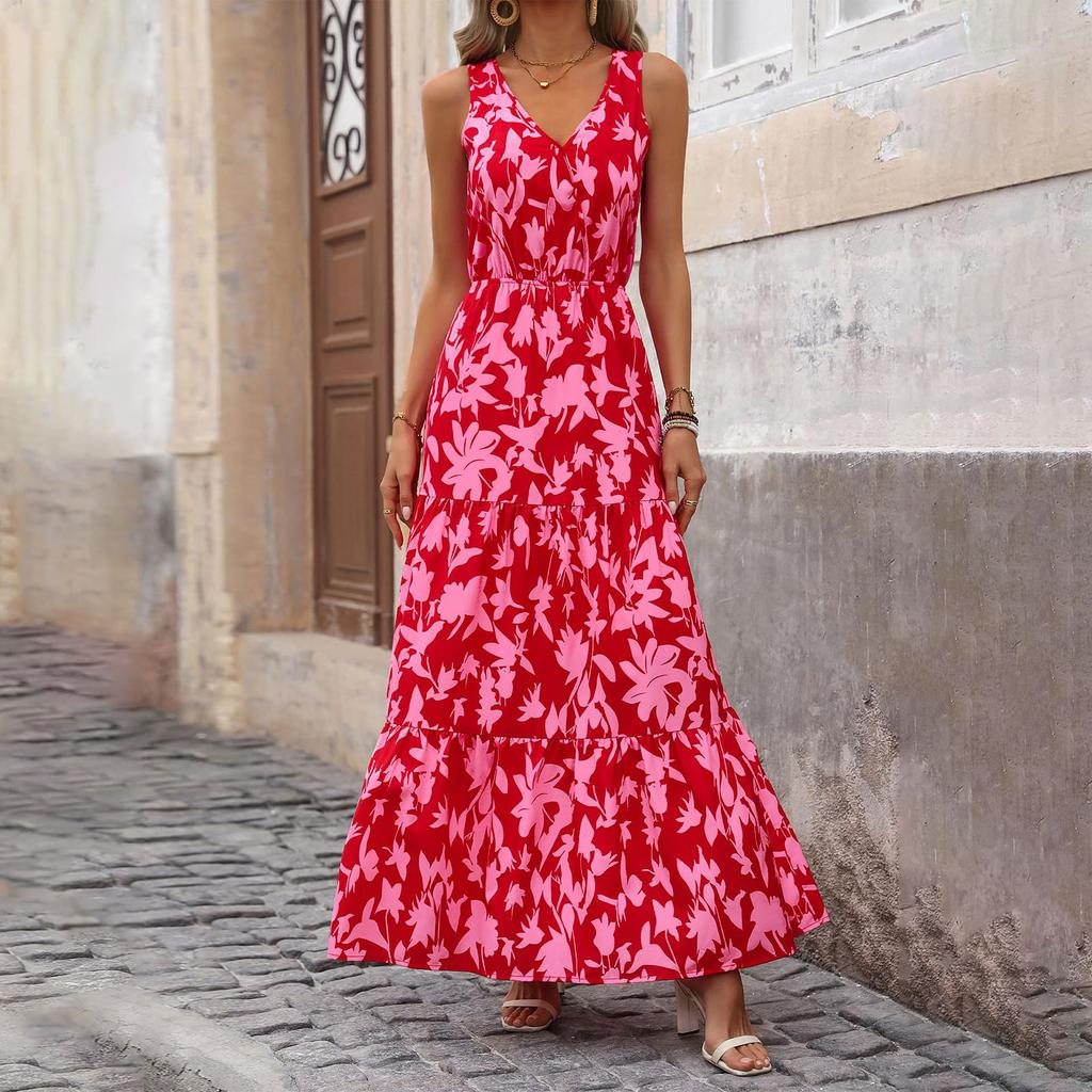 Women's Flowing Dresses Women's Summer Dresses Casual Sleeveless Long Dresses Cute Floral Long Dresses