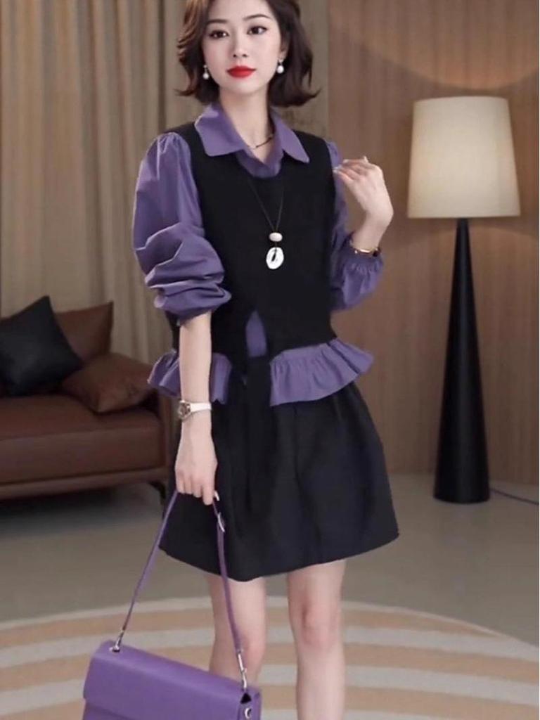 Осенний школьный стиль OOTD для женщин 2025: Двухпредметный комплект: вязаный жилет и рубашка
