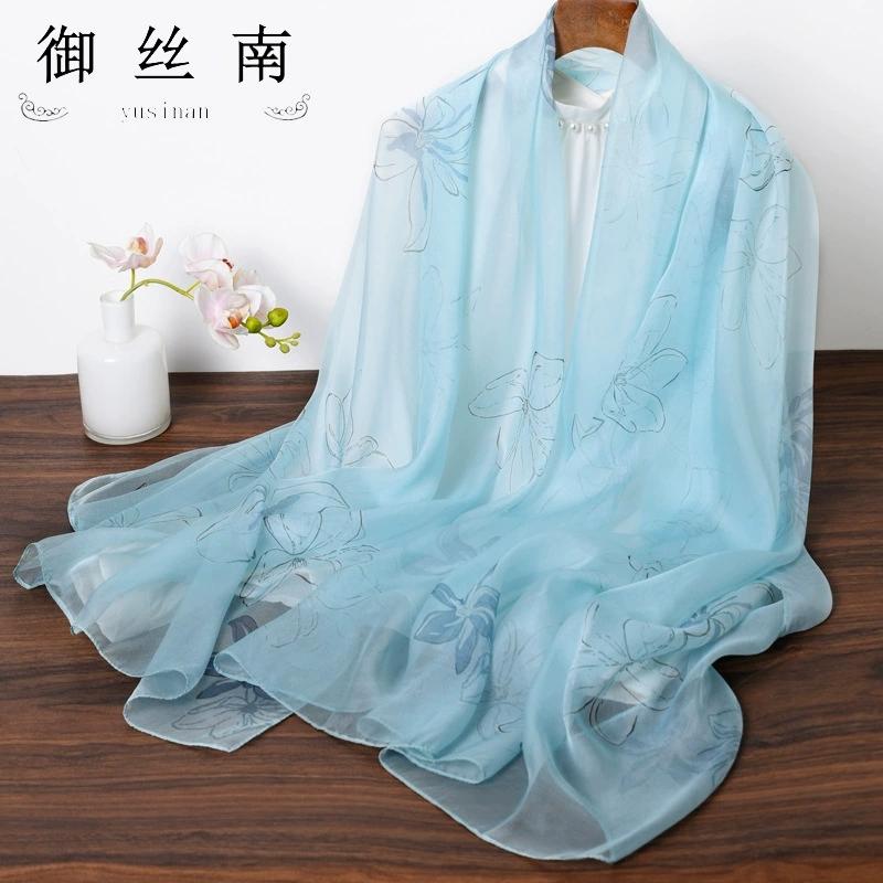 Весна Лето Женские Большого размера Принтованные Пляжные Шали Мусульманские Хиджабы Дорожные Тонкие Солнцезащитные Шарфы/Шарфы 100% Шелк Пляжный Шарф