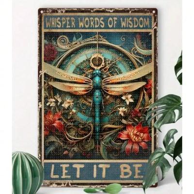 Винтажная металлическая настенная табличка Let It Be Стрекоза Бохо Декор