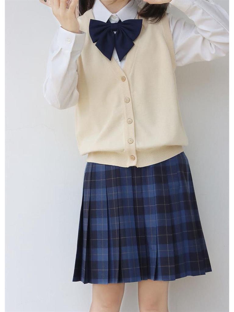 Оригинальный темно-синий кардиган-жилет JK - Вязаный свитер с V-образным вырезом в японском школьном стиле