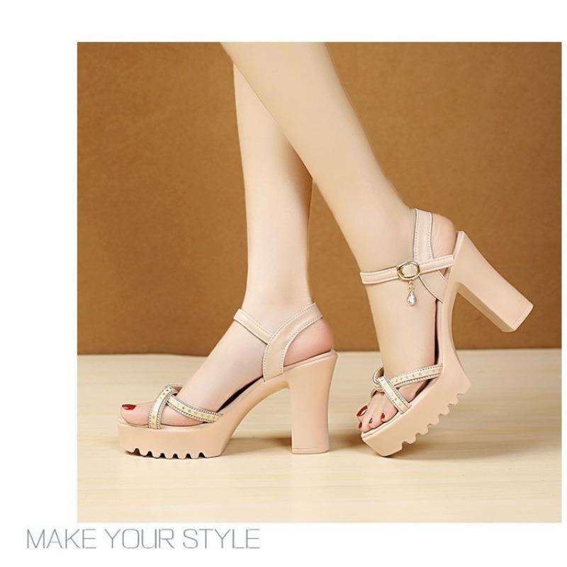 Босоножки на высоком каблуке со стразами для женщин, летние, новые, удобные и простые, модные босоножки с пряжкой