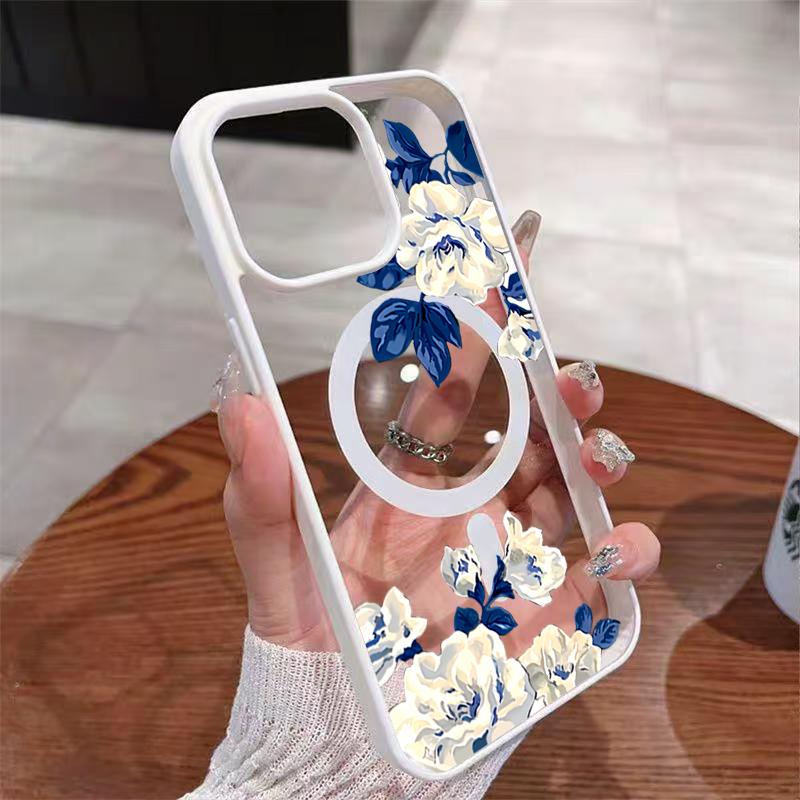 Для iPhone 17 16 15 14 13 12 Pro Max 15 16 Plus 17 Air 11 Ночной Белый Розовый Узор Макарон Магнитный Прозрачный Чехол-Накладка для Телефона