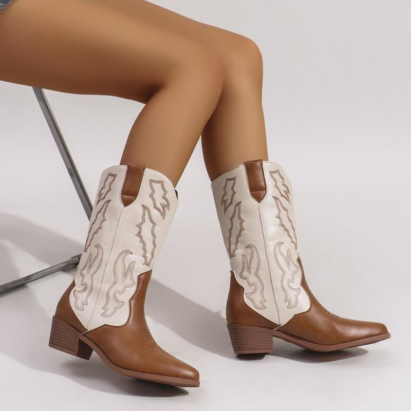 Fashion Embroidered Women's Western Cowboy Boots Fashion Thick Heel Retro Style Knight Long Boots Autumn/Winter Women's Shoes