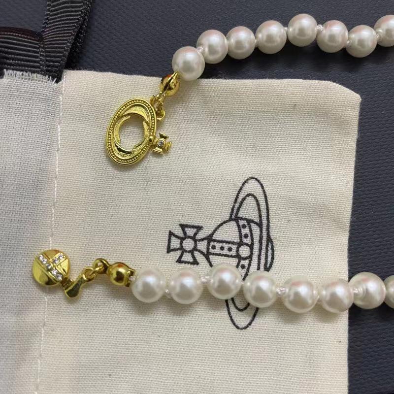 Ожерелье с жемчугом 3D Vivienne вдовствующей императрицы Цыси: Элегантный женский дизайн «Сатурн» в виде капли воды