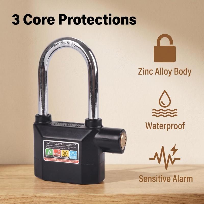 Universal Anti-Theft Padlock with 120db Alarm Zinc Alloy Lock for Bicycle Motorcycle Warehouse Door r Safety Waterproof 3 Colors