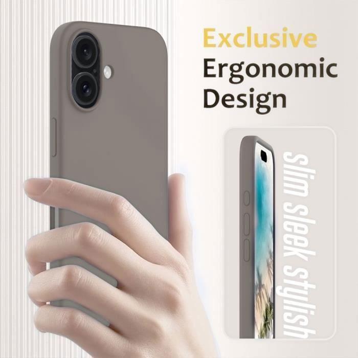 Coque de protection - BOOLING - pour iPhone 16 - Silicone Liquide - Slim - Gris