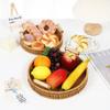 New Handwoven Rattan Basket With Handle Round Shape Storage Tray Breakfast Bread Food Plastic Rattan Threads Basket