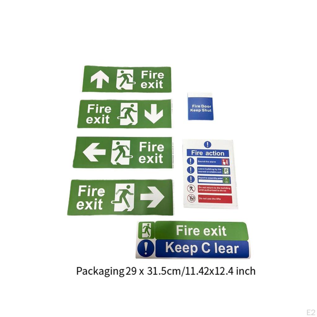 7Pcs Fire Exit Sign Stickers Instructions Sticker Security Label Decals for Indoor and